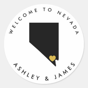 Rond Sticker de bienvenue Mariage du Nevada pour sac bo