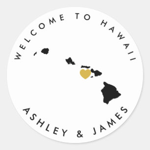 Rond Sticker de bienvenue pour Mariage Hawaii pour sac 