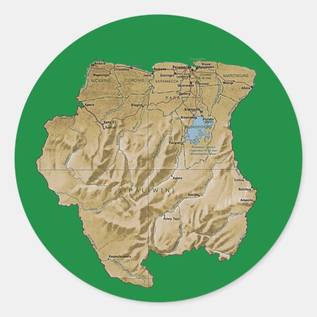 Rond Sticker de carte Suriname (Devant)