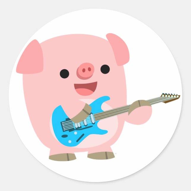 Rond Sticker de cochon de dessin mignon Rockin (Devant)