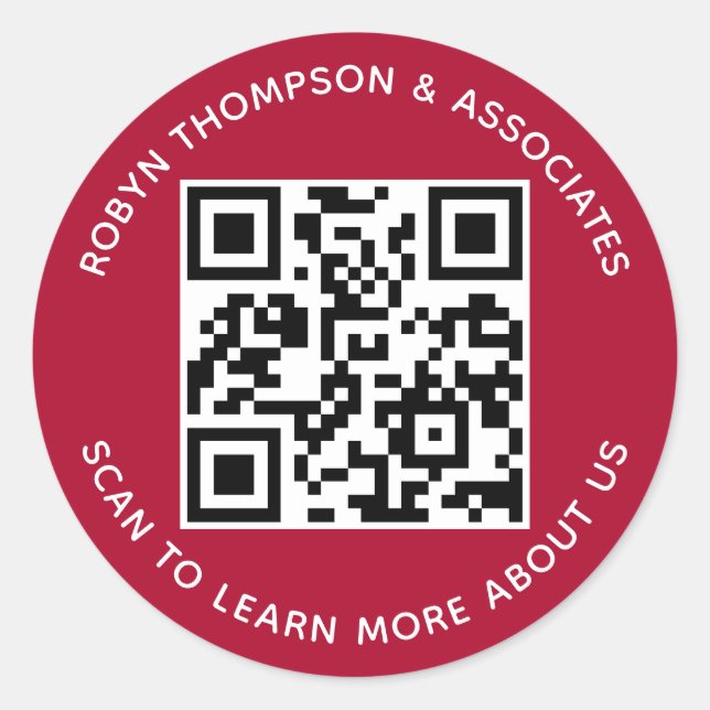 Rond Sticker de code QR rouge foncé Personnalisé Nom de (Devant)