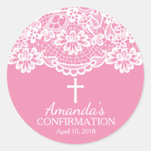 Rond Sticker de confirmation de dentelle Vintage rose