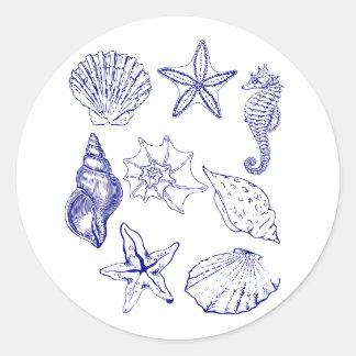 Rond Sticker de coquillage nautique - Ligne bleue Art O