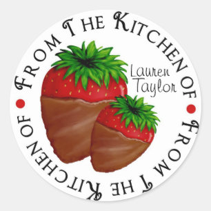 Rond Sticker de cuisine personnalisé - fraise chocolaté