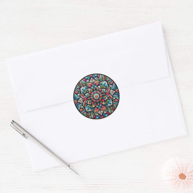 Rond Sticker de design Mandala paisible (Enveloppe)