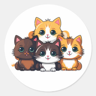Rond Sticker de famille de chats mignons - Kawaii Anima