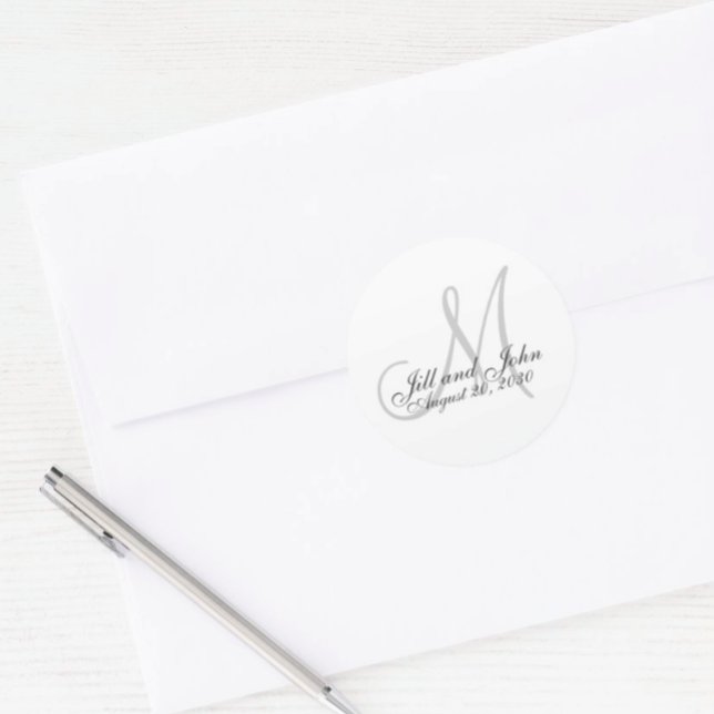 Rond Sticker de faveur de mariage monogramme (Créateur téléchargé)