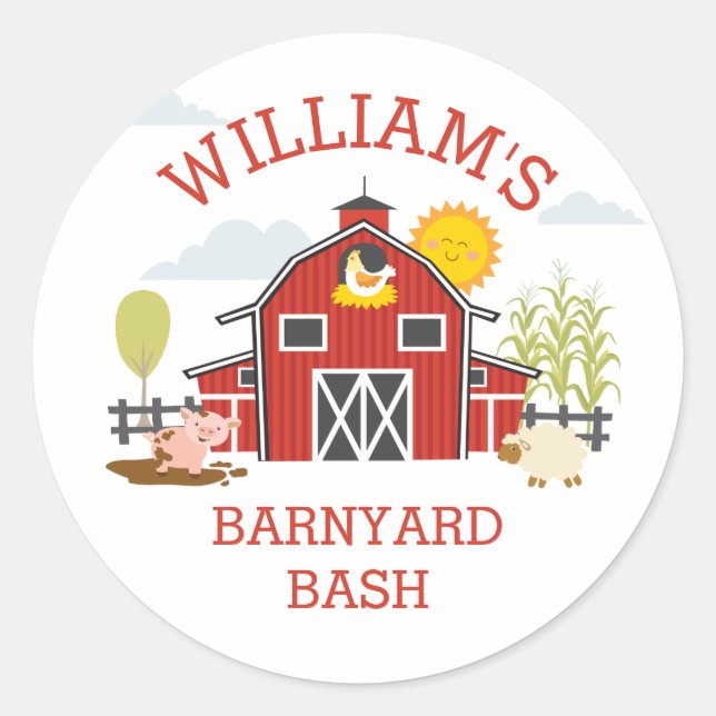 Rond Sticker de fête d'anniversaire de la ferme Barnyar (Devant)