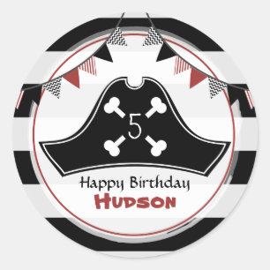 Rond Sticker de fête d'anniversaire Pirate