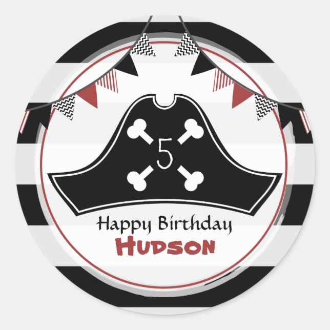 Rond Sticker de fête d'anniversaire Pirate (Devant)