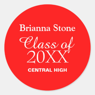 Rond Sticker de graduation rouge personnalisé avec text
