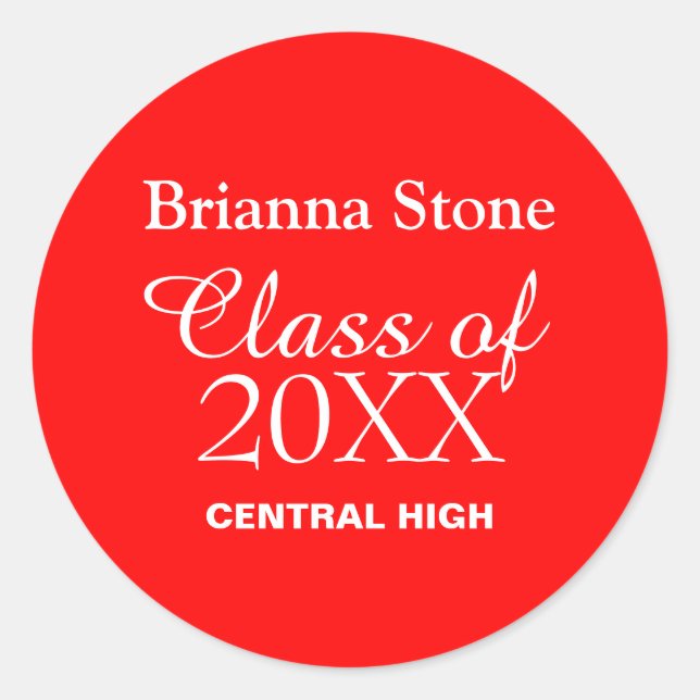 Rond Sticker de graduation rouge personnalisé avec text (Devant)