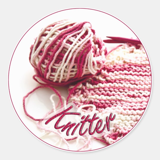 Rond Sticker de Knitter rose et blanc (Devant)