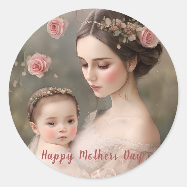 Rond Sticker de la Fête des mères et des enfants (Devant)