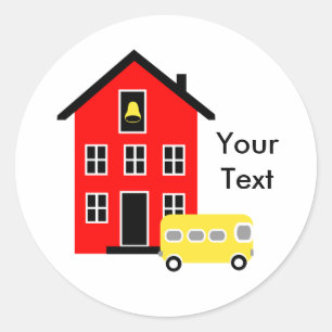 Rond Sticker de la maison scolaire et de Buss