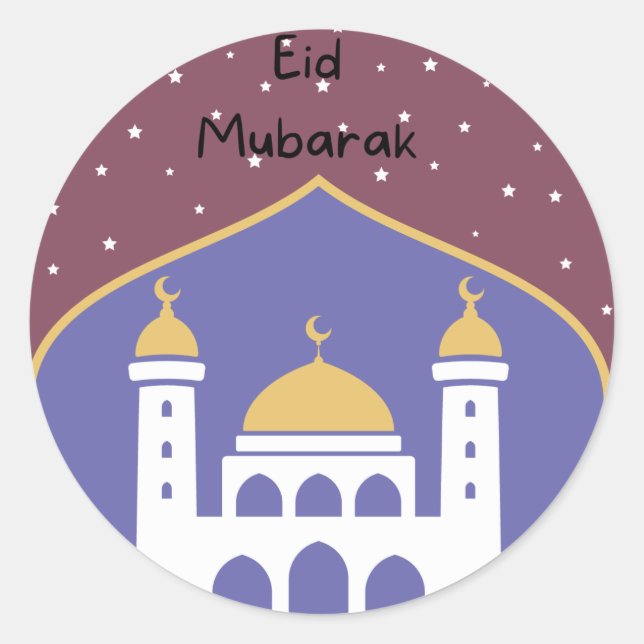 Rond Sticker de la mosquée de dessin animé Aïd Moubarak (Devant)