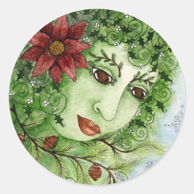 Rond Sticker de la nymphe de Poinsettia Holly (Devant)
