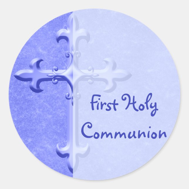 Rond Sticker de la première sainte communion bleu (Devant)