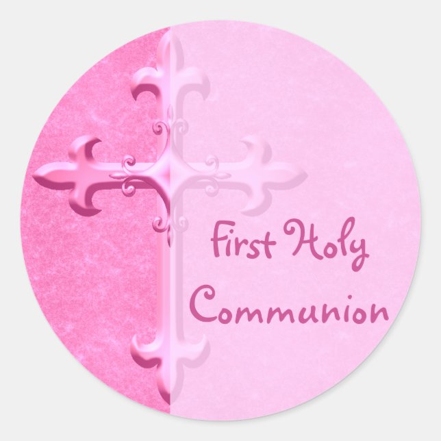 Rond Sticker de la première sainte communion rose (Devant)