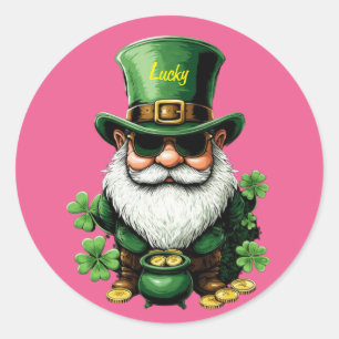 Rond Sticker de la Saint Patrick avec Leprechaun
