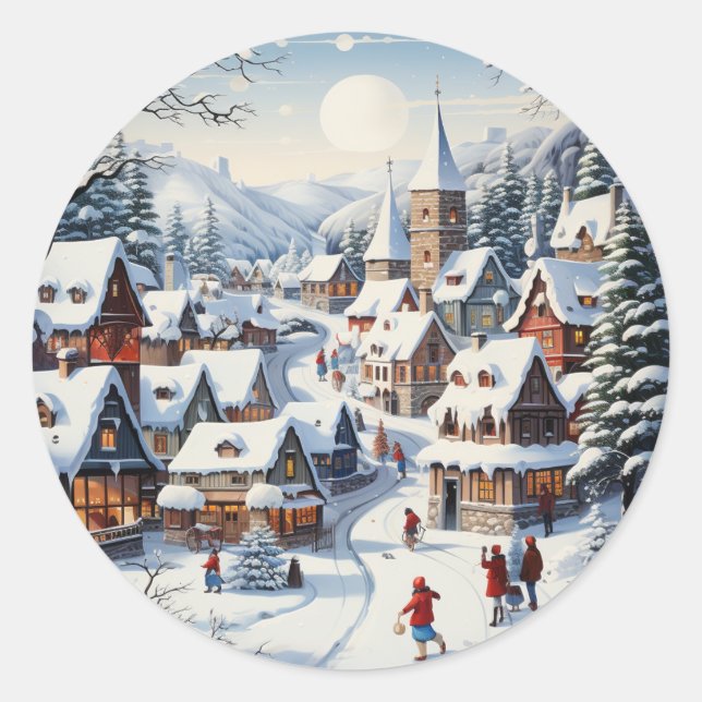 Rond Sticker de la scène de Noël Winter Wonderland (Devant)