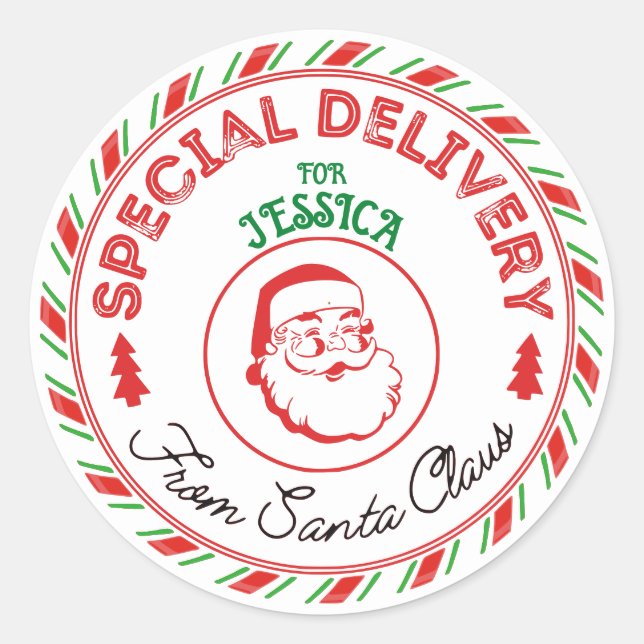 Rond Sticker de livraison Père Noël personnalisé (Devant)