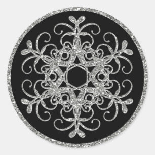 Rond Sticker de Mariage de flocon de neige noir, Partie