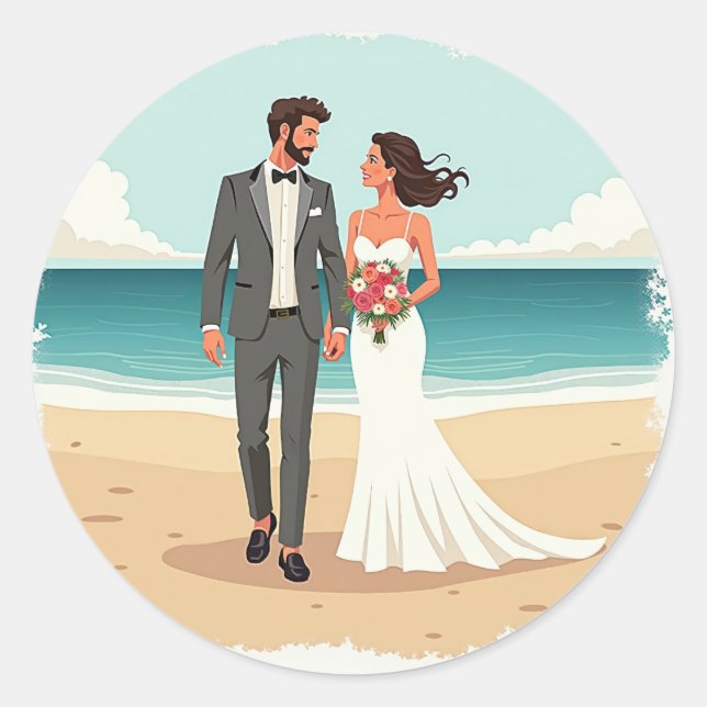 Rond Sticker de mariage de plage (Devant)