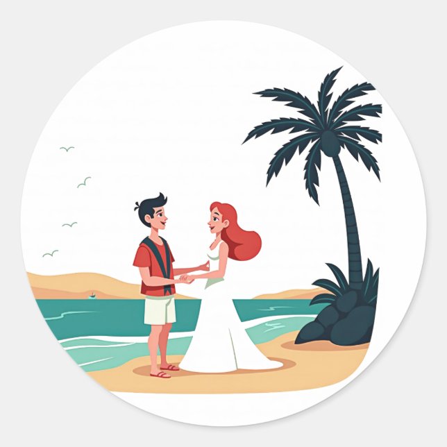 Rond Sticker de mariage de plage (Devant)