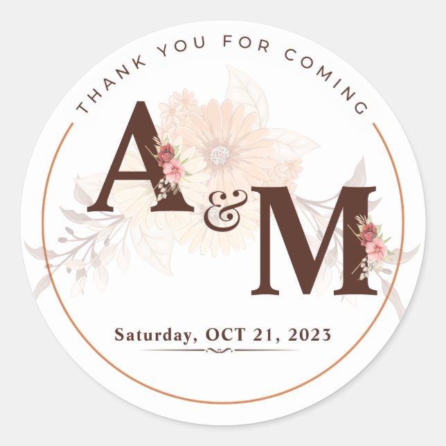 Rond Sticker de mariage élégant en or monogramme (Devant)