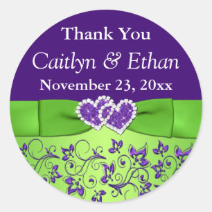 Rond Sticker de mariage floral violet, vert