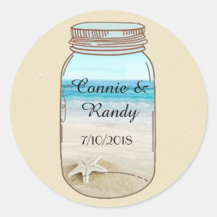 Rond Sticker de mariage Mason Jar Beach