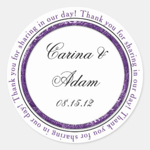 Rond Sticker de mariage Merci noir violet Favor