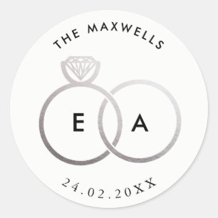 Rond Sticker de mariage personnalisé avec anneaux d'arg
