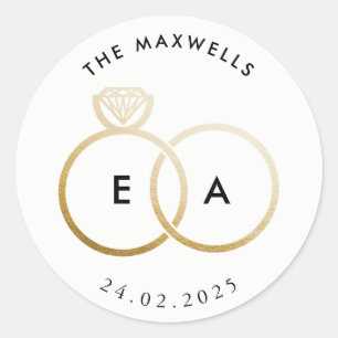 Rond Sticker de mariage personnalisé avec anneaux d'or 