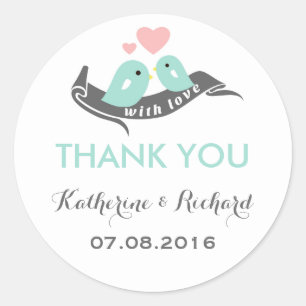 Rond Sticker de mariage pour Inséparables gris rose ble