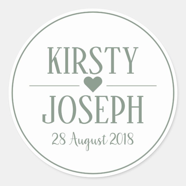 Rond Sticker de mariage rustique Boho Feather Green Spr (Devant)