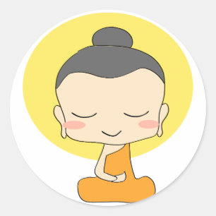 Rond Sticker de méditation moine de dessin mignon