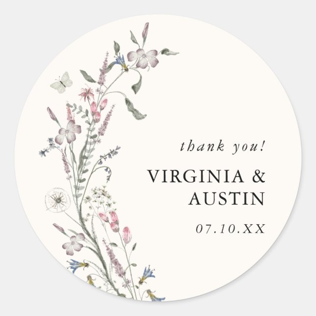 Rond Sticker de Merci Mariage rustique (Devant)