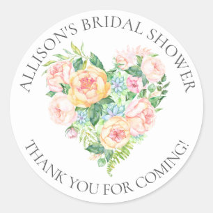 Rond Sticker de Merci nuptiale de coeur romantique
