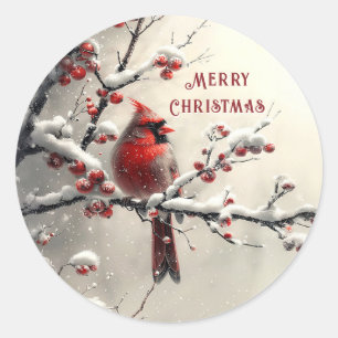 Rond Sticker de Noël Cardinal Rouge