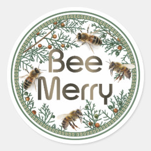 Rond Sticker de Noël d'abeille Joyeuse abeille