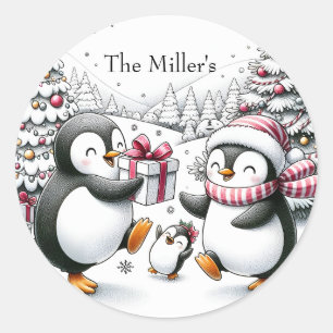 Rond Sticker de Noël de pingouin personnalisé