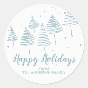 Rond Sticker de Noël des Arbres Bleues