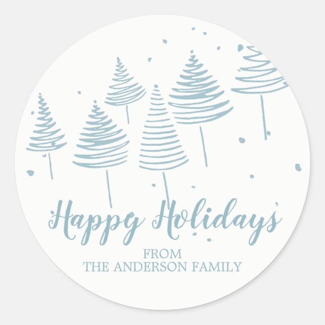Rond Sticker de Noël des Arbres Bleues (Devant)