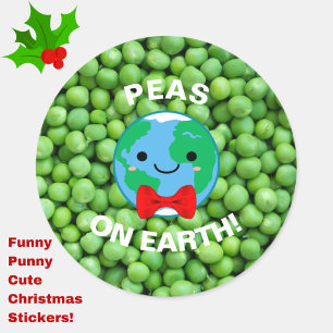 Rond Sticker de Noël drôle "Pois sur Terre" Punny migno