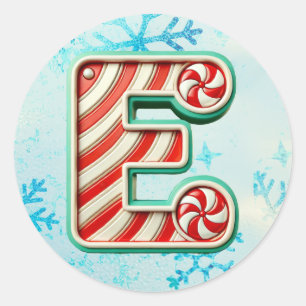 Rond Sticker de Noël "E" sucre de canne, Stripes Festiv