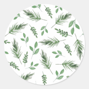 Rond Sticker de Noël Floral Green Winter Bliss