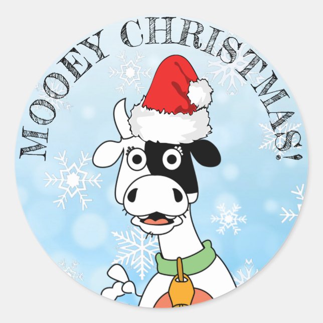 Rond Sticker de Noël Funny Cow Moey (Devant)