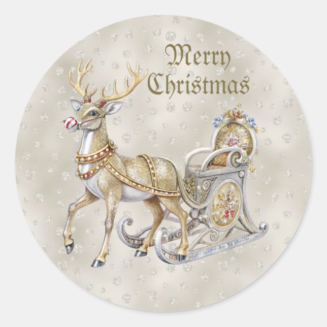Rond Sticker de Noël Reindeer Sleigh (Devant)